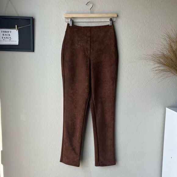 Leset Gaia High Waist Straight Chocolate Brown Faux Suede Pants Size XS - Picture 2 of 9